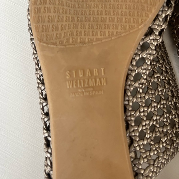 Stuart Weitzman Crochet Gold Flats Slingback, Kitten Heel